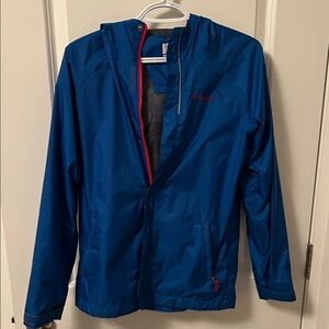 Columbia Blue Hooded Packable Jacket/rain with Red Trim
